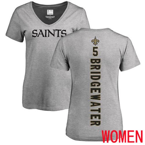 New Orleans Saints Ash Women Teddy Bridgewater Backer V Neck NFL Football #5 T Shirt